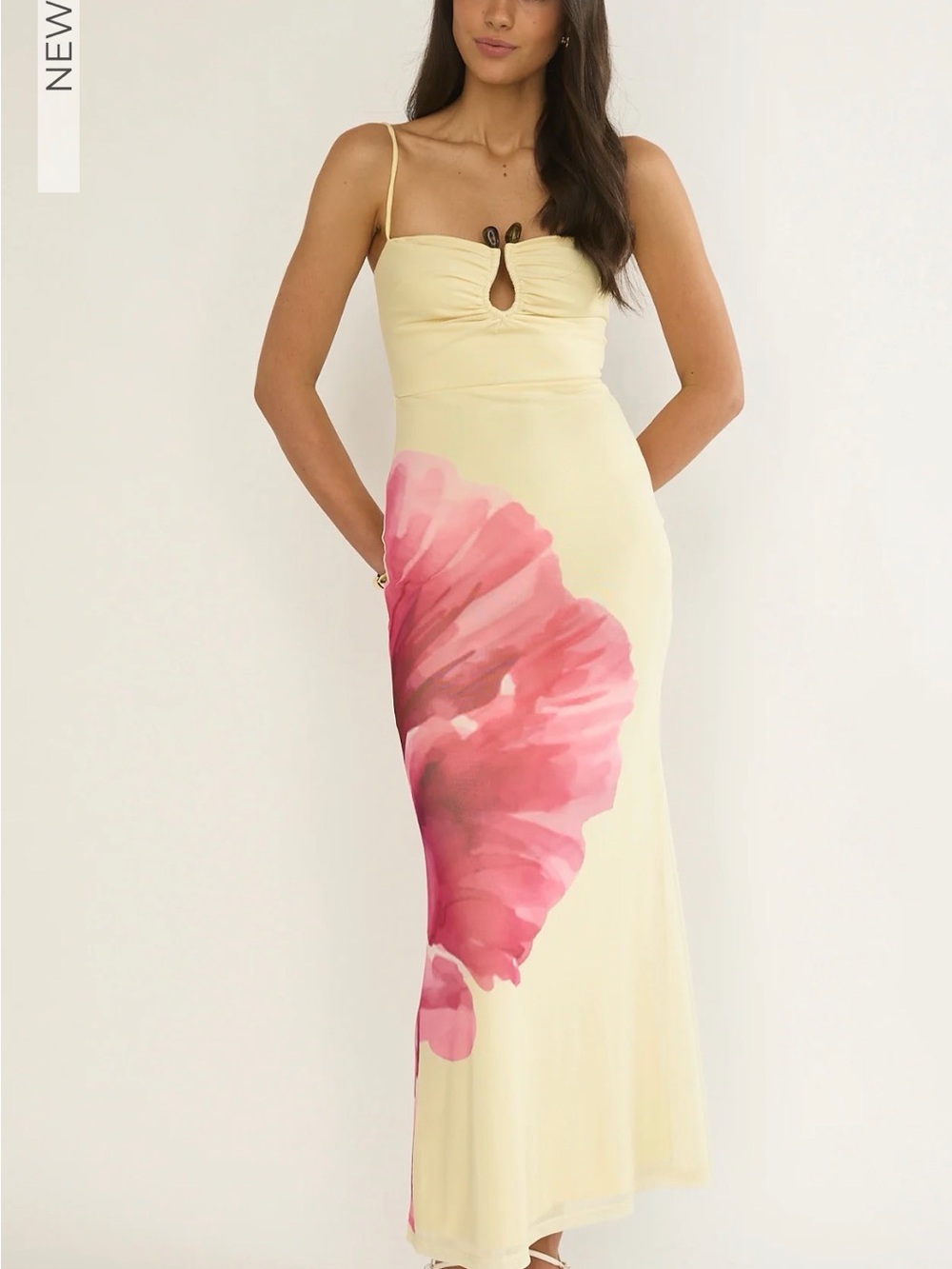 Selfie Leslie Cream Maxi Dress with Pink Floral Print